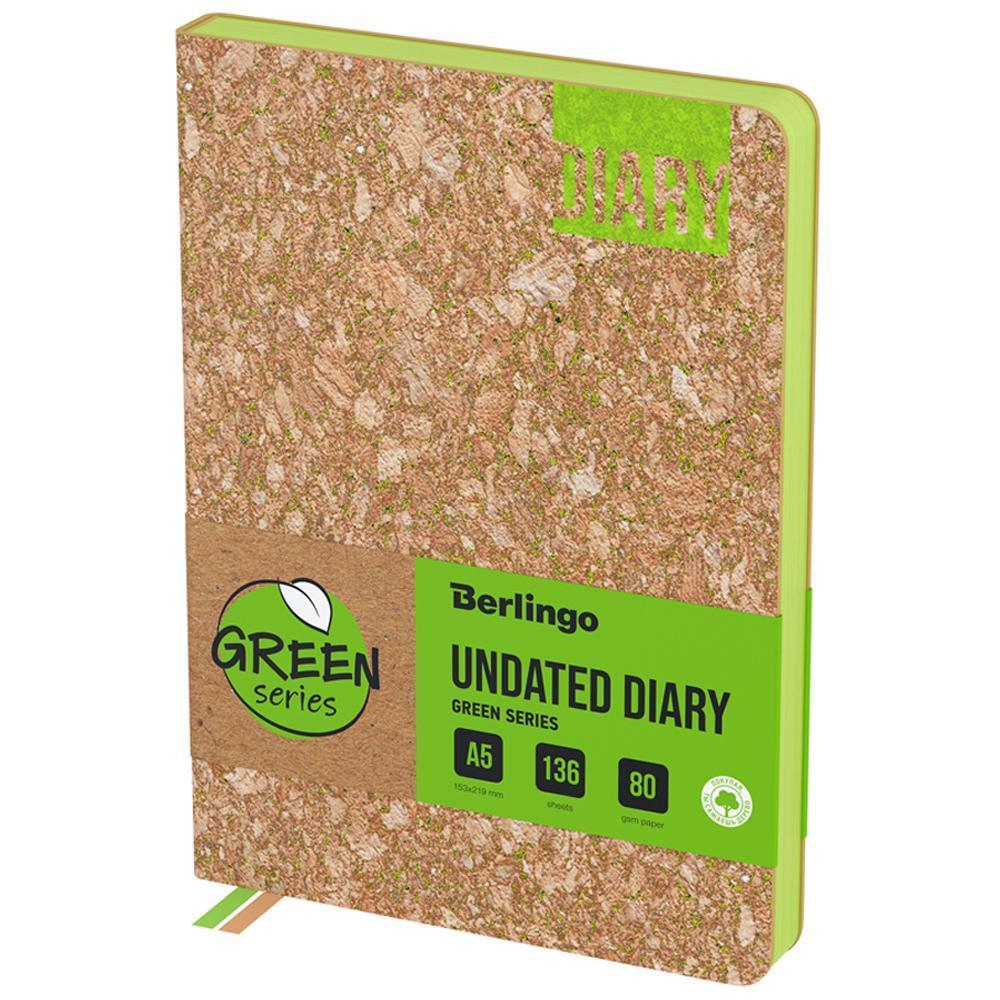Ежедневник недатированный, А5, 136л., кожзам, Berlingo "Green Series", зеленый срез, светло-коричнев