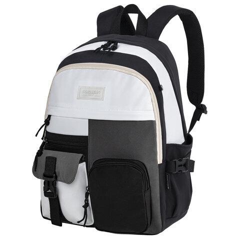 Рюкзак BRAUBERG BLOCKS универсальный, 2 отделения, карман-антивор, черный/серый/белый, 44х32х17 см, 