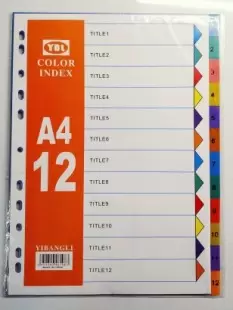 Разделители A4 YBL Color Index пластиковые 12 листов цифры