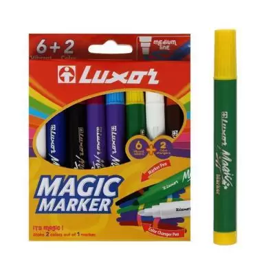 Фломастеры 6+2 цветов Luxor "Magic" меняющие цвет, 8 штук, в картонной коробке, европодвес