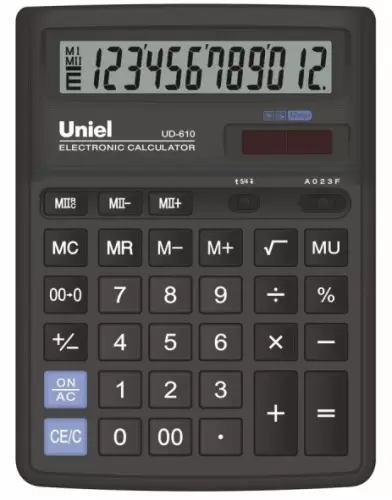 Калькулятор наст,Uniel UD-101 12разр., 2питания, черный