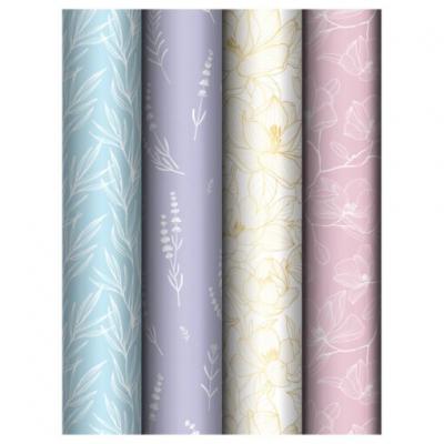 Упаковочная бумага глянц. 70*100см, MESHU "Flowers", 80г/м2, ассорти 4 дизайна