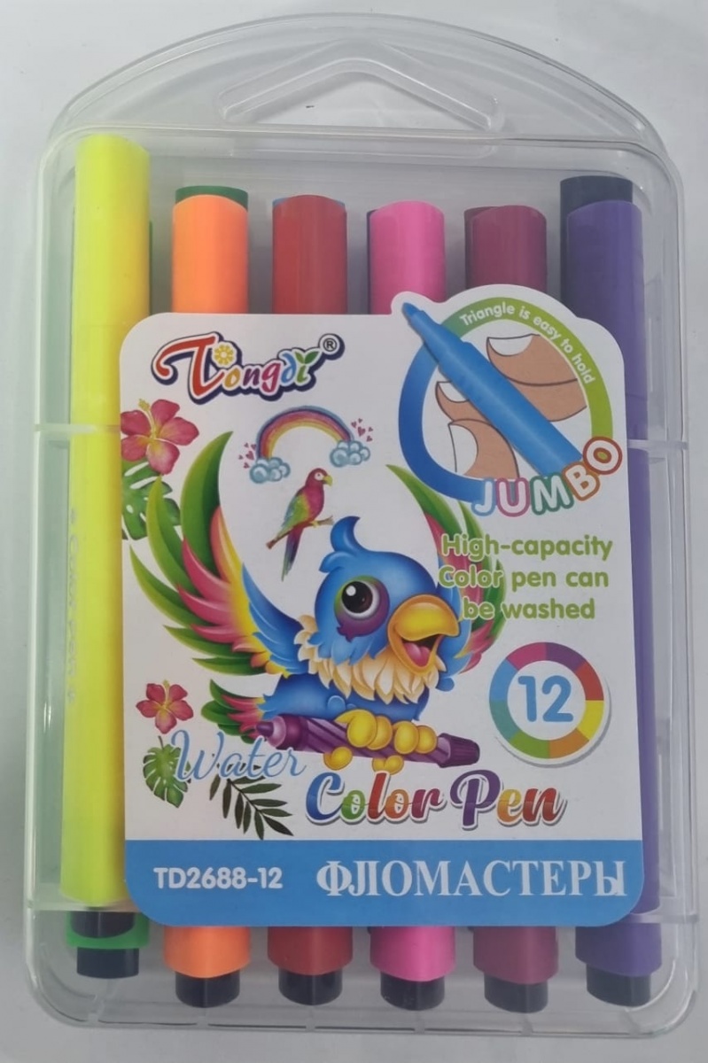 Фломастеры 12 цветов Longdi Jumbo TD2688-12 water color pen трехгранные
