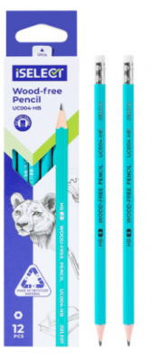 Карандаш i Select, НВ, шестигранный корпус, пластик, с ластиком, ассорти