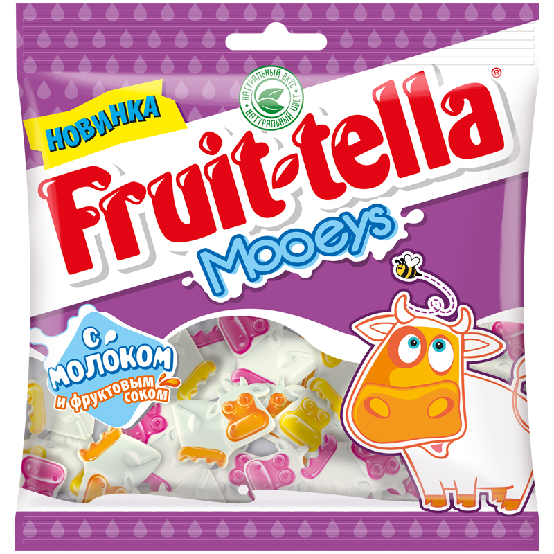Жевательный мармелад Fruittella "Mooeys", с молоком и фруктовым соком, 65г, пакет, европодвес 825379