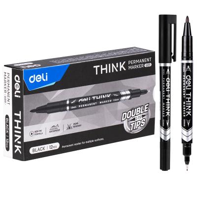 Маркер перманентный DELI "Think" двухсторонний, 0,5-1,0 мм, черный