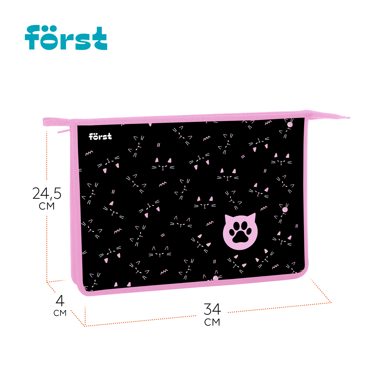 Папка для тетрадей 1 отделение, А4 Först "Kitty", 340*245*40мм, пластик, на молнии