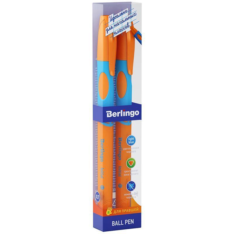 Ручка шариковая Berlingo "Initial", для правшей, светло-синяя, 0,7мм, 2шт., PET-пенал с европодвесом