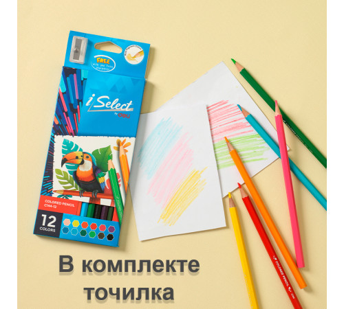 Карандаши цветные Deli "i Select", 12 цветов, дерево, картон