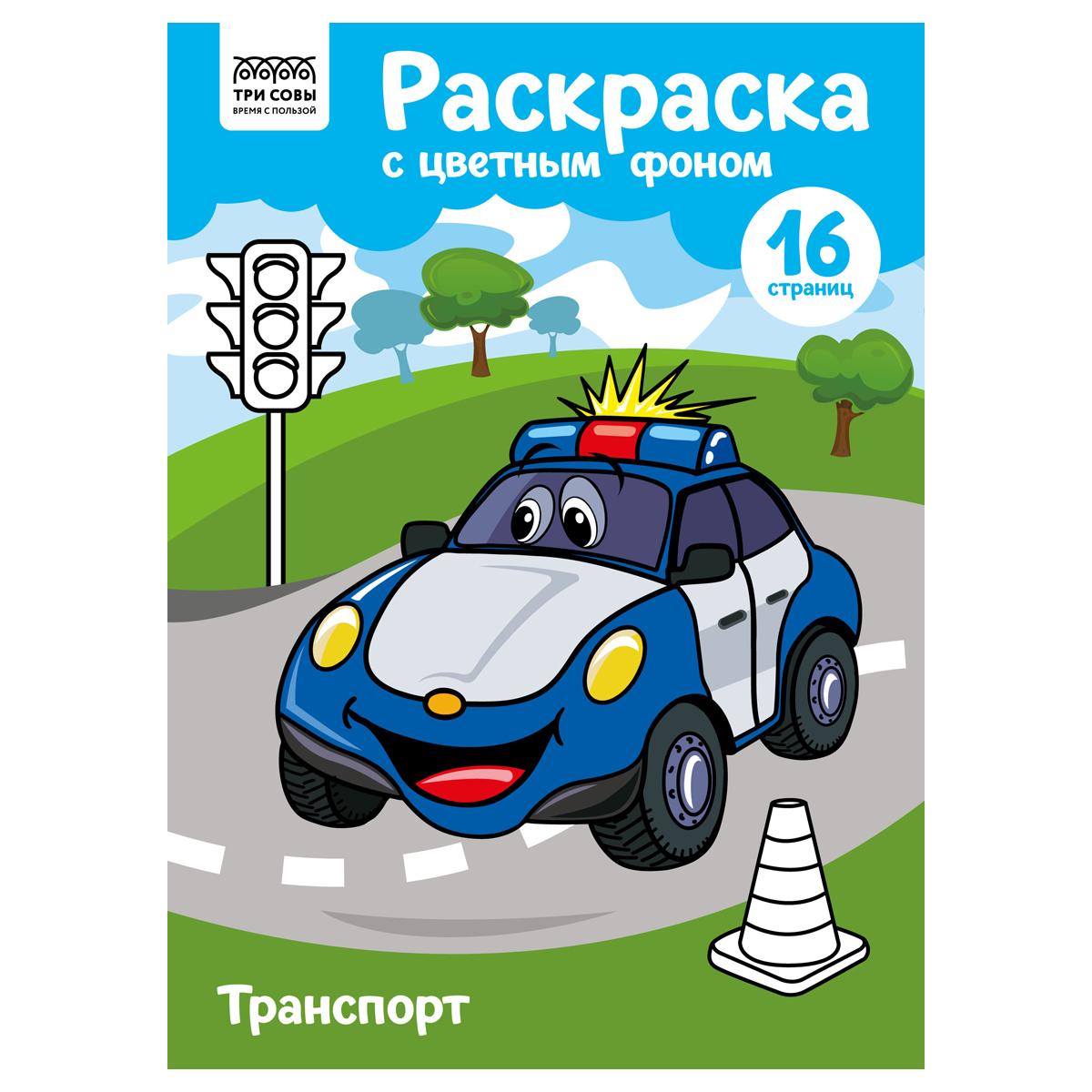 Раскраска с цв. фоном А4, 16 стр., ТРИ СОВЫ Ассорти