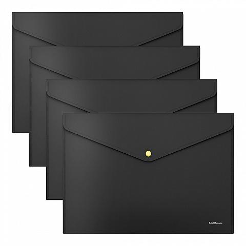 Папка-конверт на кнопке А4, 0,18 мм, цвет черный DiamondTotalBlack/Matt Accent Erich Krause с неон.к