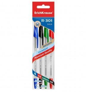 Ручка шариковая в наборе 4 шт ErichKrause R-301 Classic Stick 1,0мм 44593