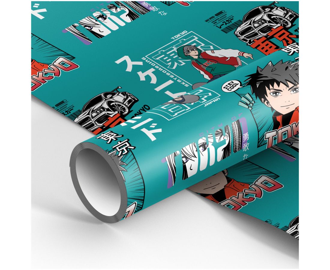 Упаковочная бумага глянц. 70*100см, MESHU "Anime boy", 80г/м2