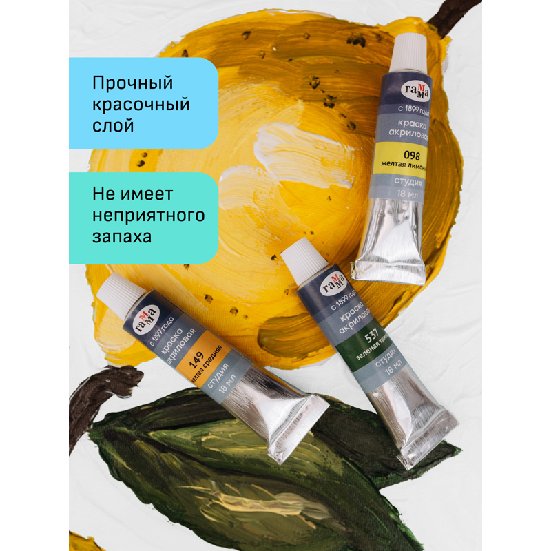 Краски акриловые Гамма "Студия", 10цв., 18мл/туба, картон. упаковка, европодвес