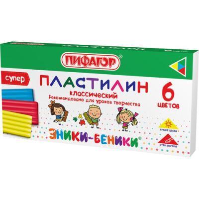 Пластилин классический ПИФАГОР "ЭНИКИ-БЕНИКИ СУПЕР", 6 цветов, 120 г, стек, 106428