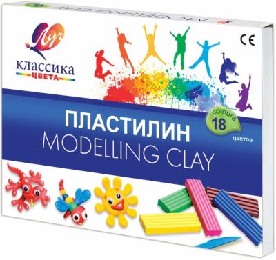 Пластилин Луч 18 цветов Классика 360г со стеком картонная упаковка