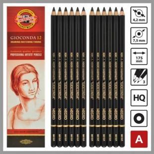 Угольные карандаши Koh-I-Noor Gioconda 12 штук картонная упаковка