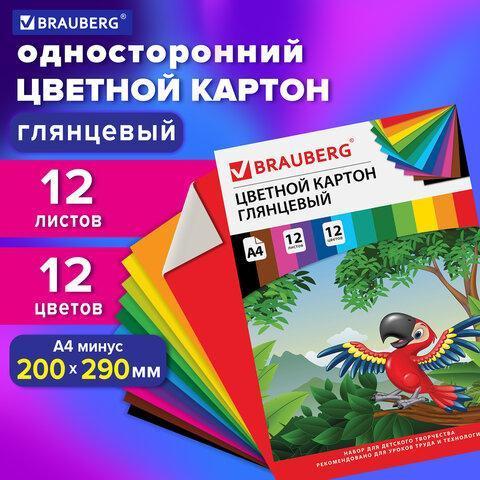 Картон цветной А4 МЕЛОВАННЫЙ (глянцевый), 12 листов 12 цветов, в папке, BRAUBERG, 200х290 мм, "Килим Картон цветной А4 МЕЛОВАННЫЙ (глянцевый), 12 листов 12 цветов, в папке, BRAUBERG, 200х290 мм, "Килим