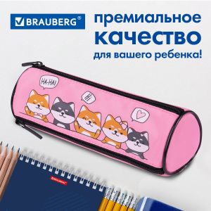 Пенал мягкий BRAUBERG, 3 отделения, нейлон, 21х7х7 см, ассорти