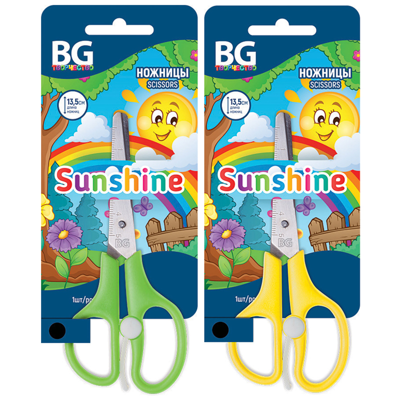Ножницы детские BG "Sunshine" 13,5 см, ассорти, с усилителем, европодвес