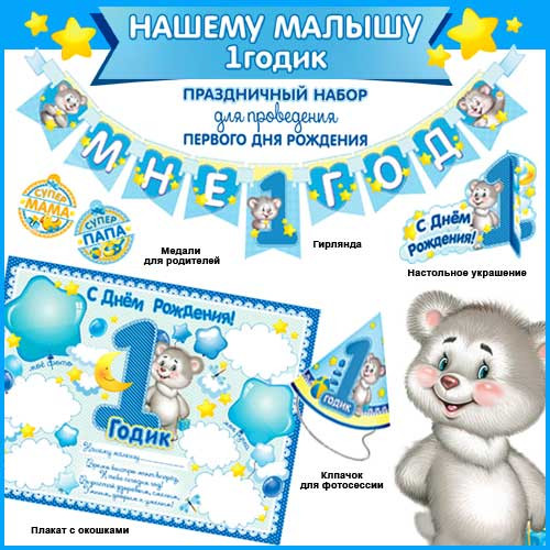 НаборОформ(ФДА) Д/проведения Первого Дня Рождения (мал)+гирлянда (H-159)