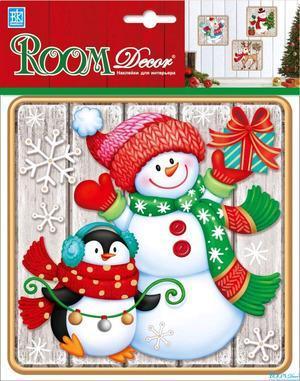 НГ Наклейки(RoomDecor) Снеговик с пингвином PLX3206 V [18*18см|3D|влагост]