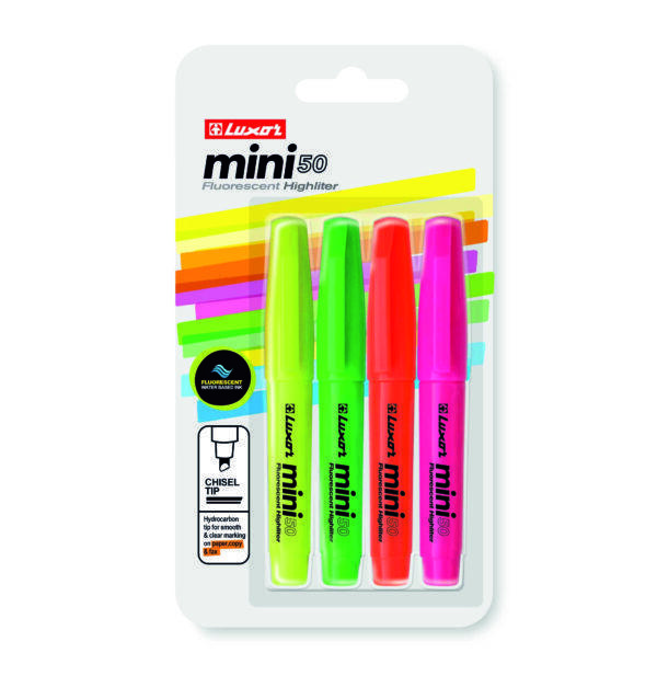 Набор текстовыделителей 4 цвета Luxor MINI Fluorescent