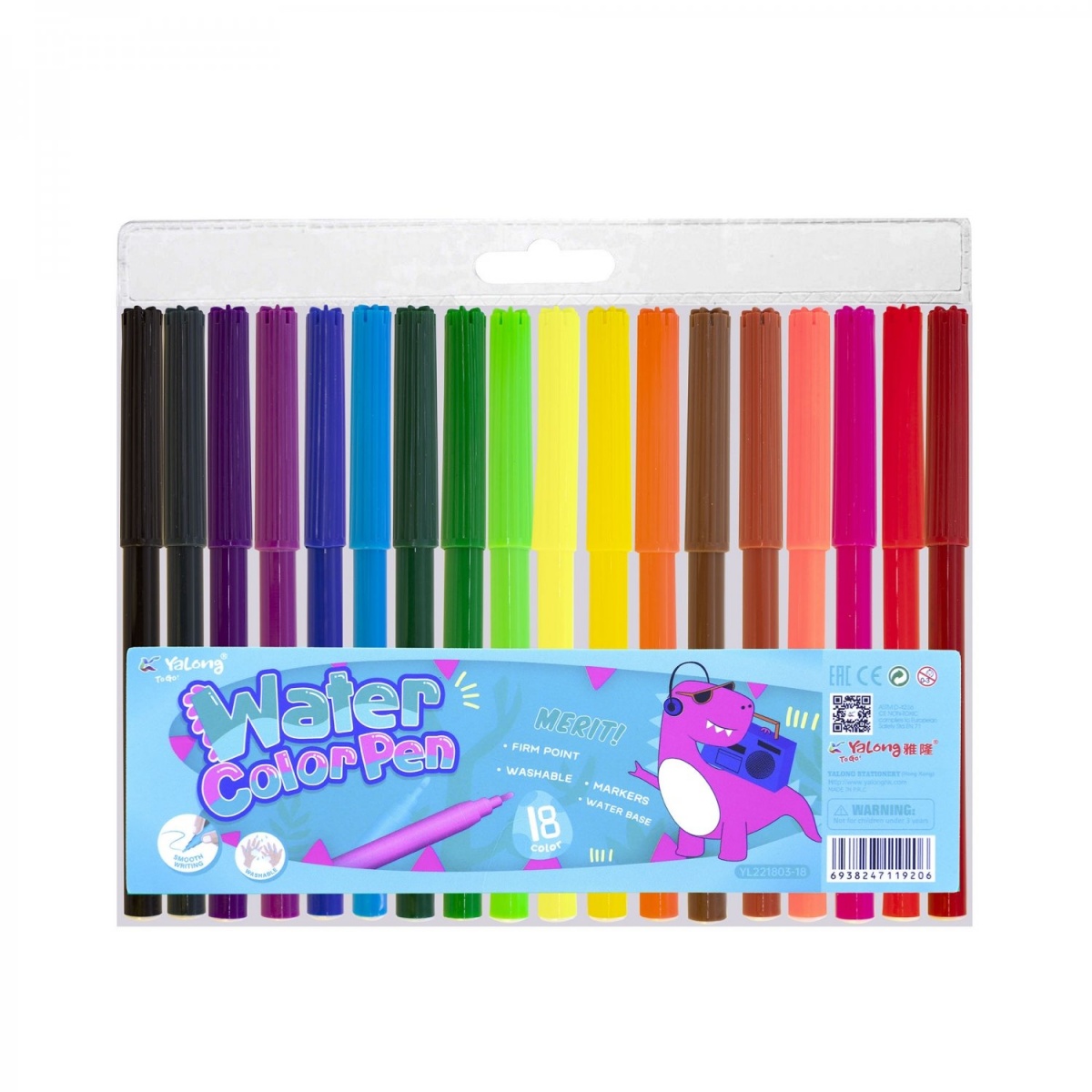 Фломастеры Yalong Water Color Pen 18 цветов, YL221803-18