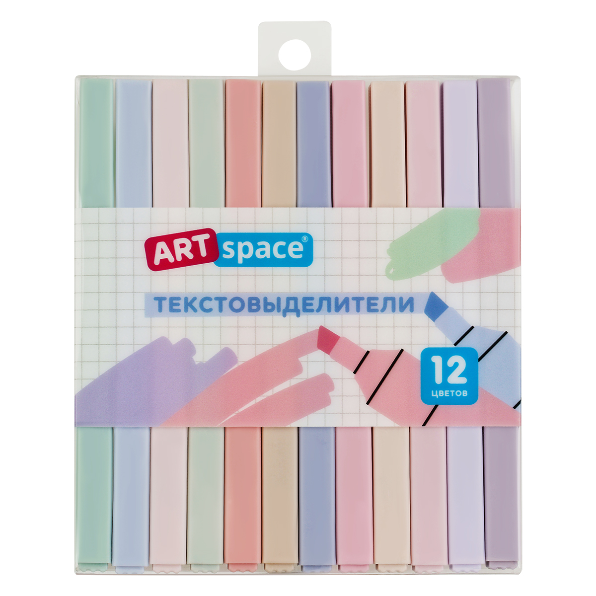 Набор текстовыделителей ArtSpace "Thin trace", 12цв., пастельные цвета, 1-3 мм, ПВХ бокс, европодвес Набор текстовыделителей ArtSpace "Thin trace", 12цв., пастельные цвета, 1-3 мм, ПВХ бокс, европодвес