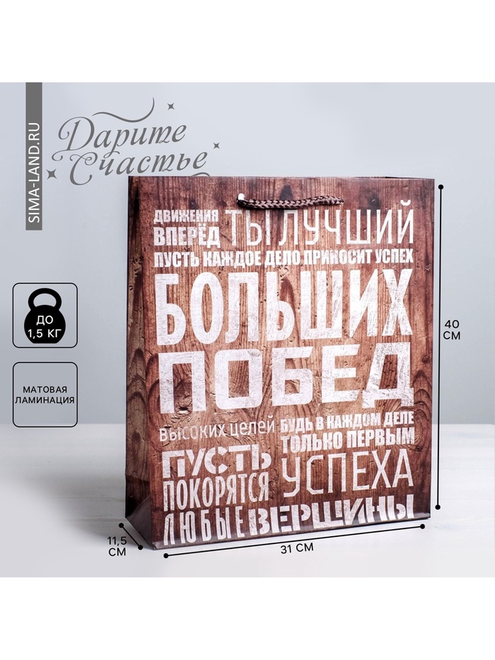 Пакет подар. (МS) "Больших и важных побед" 15,11,01050 13,5*18*6см, матовый