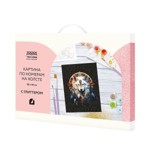 Картина по номерам на холсте с глиттером ТРИ СОВЫ "Ловец снов", 30*40, с акриловыми красками и кистя