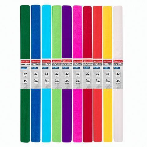 Бумага гофрированная/креповая BRAUBERG, 32 г/м2, 50х250 см, яркие/пастель цвета, ассорти