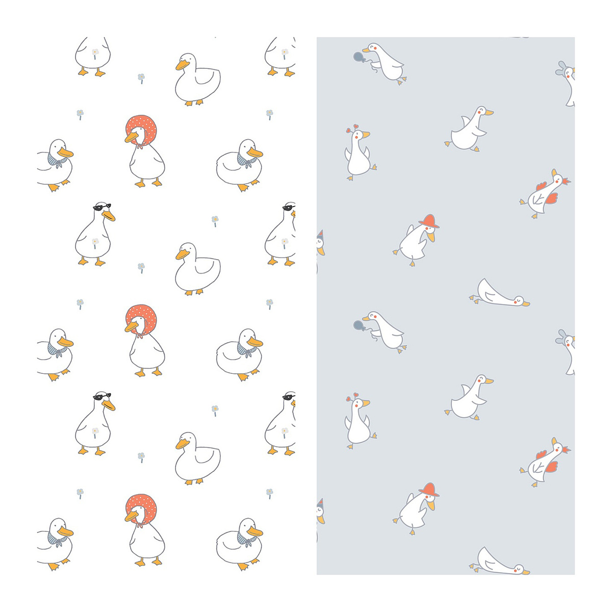 Упаковочная бумага глянц. 70*100см, MESHU "Goose set", 80г/м2, ассорти 2 дизайна