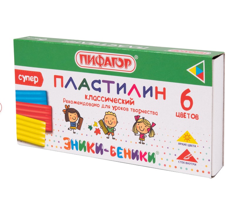 Пластилин классический ПИФАГОР "ЭНИКИ-БЕНИКИ СУПЕР", 6 цветов, 120 г, стек, 106428