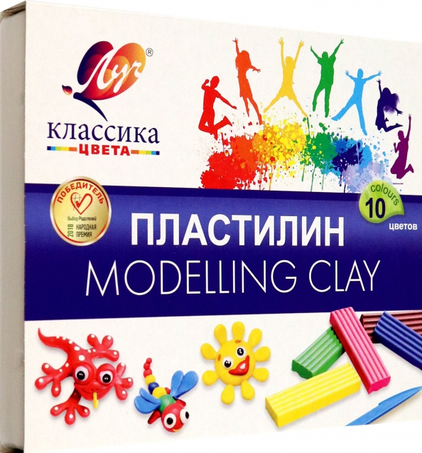 Пластилин Луч 10 цветов Классика 200г со стеком картонная упаковка