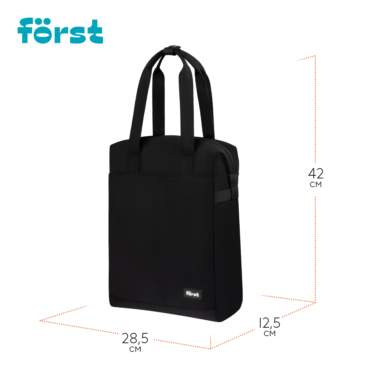 Рюкзак Först F-Casual "Dark Black" 42*28,5*12,5см, 1 отделение, 1 карман, уплотненная спинка