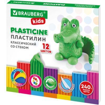 Пластилин классический BRAUBERG KIDS, 12 цветов, 240 г, стек, ВЫСШЕЕ КАЧЕСТВО, 106436