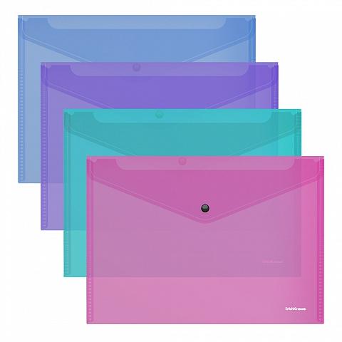 Папка-конверт на кнопке пластиковая ErichKrause Fizzy Vivid, A4, полупрозрачный, ассорти