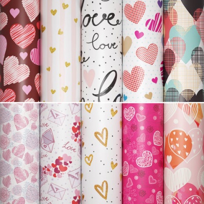 Бумага упаковочная подарочная мелованная "Love Story", 70x100 см, 10 дизайнов ассорти,ЗОЛОТАЯ СКАЗКА