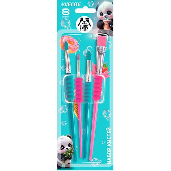 Набор кистей  4шт. deVENTE (синтетика кр.№4,8,12,пл.№10) "Yummy Panda" 8072530 к/блистер