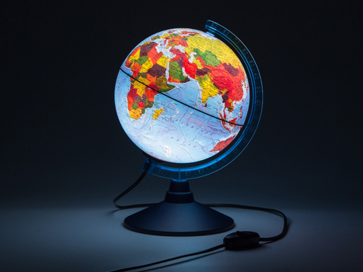 Глобус Земли d21 см Классический Евро физико-политический пластиковая подставка с подсветкой