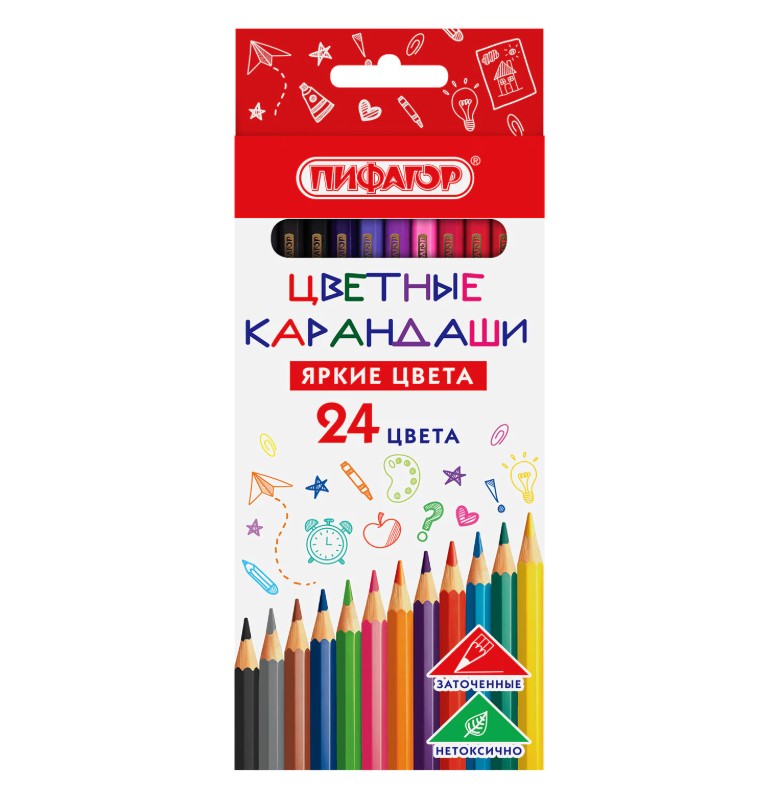 Карандаши цветные ПИФАГОР ЭКО "КЛАССИК", 24 цвета, шестигранные, 182050