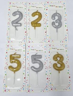 Свеча цифры "2,3,5", 10см, золото/серебро 