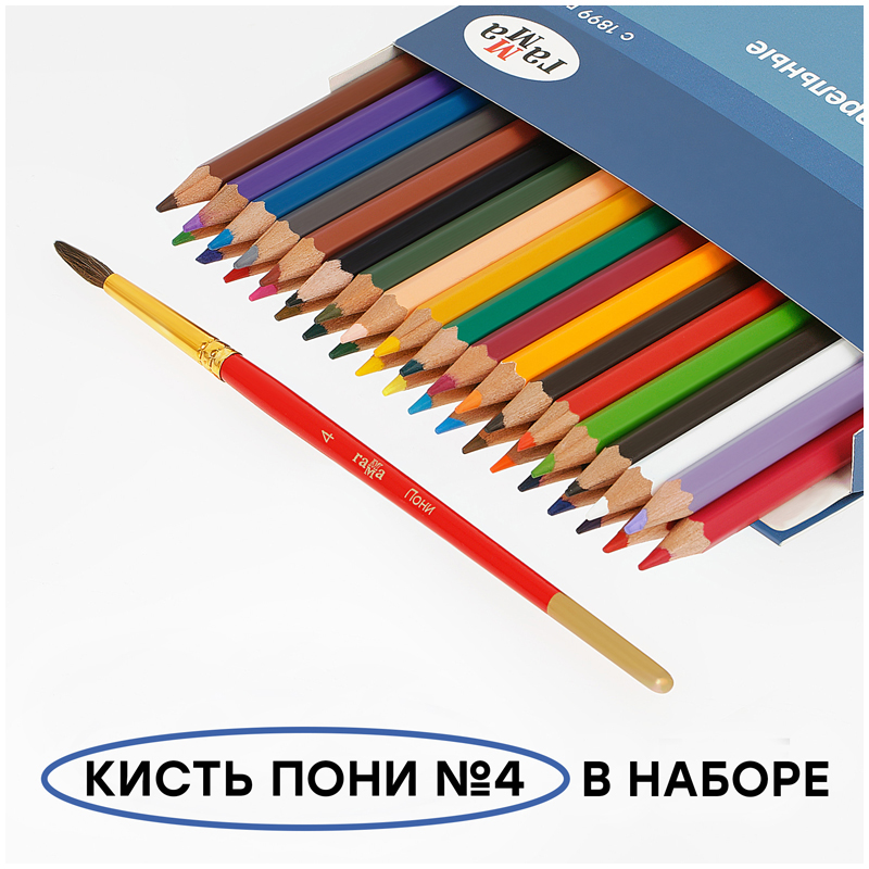Карандаши акварельные Гамма "Лицей", 36цв., шестигранные, заточен., с кистью, картон. упак., европод