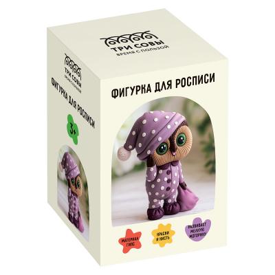 Набор для росписи фигурки из гипса ТРИ СОВЫ "Совушка", высота фигурки 9см, с красками и кистью, карт