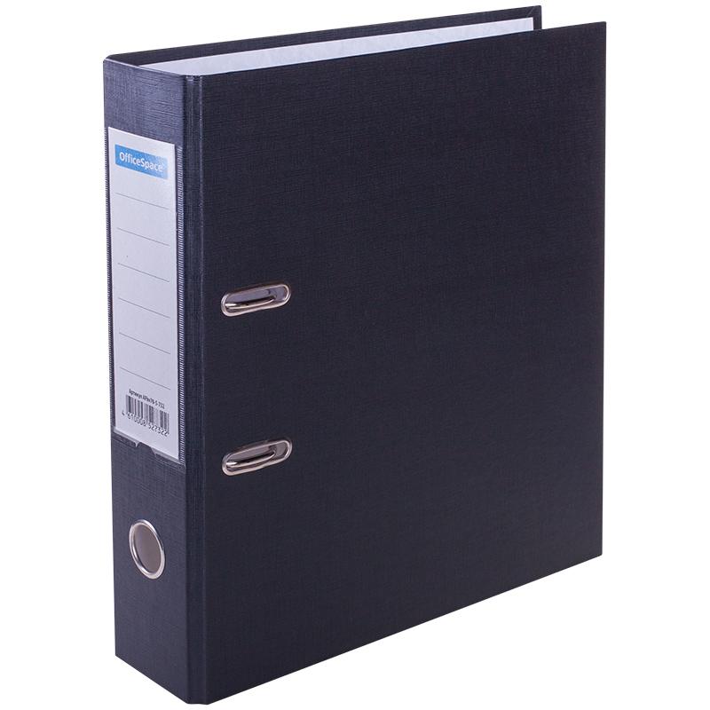 Папка-регистратор OfficeSpace, 70мм, бумвинил, с карманом на корешке, черная 162580