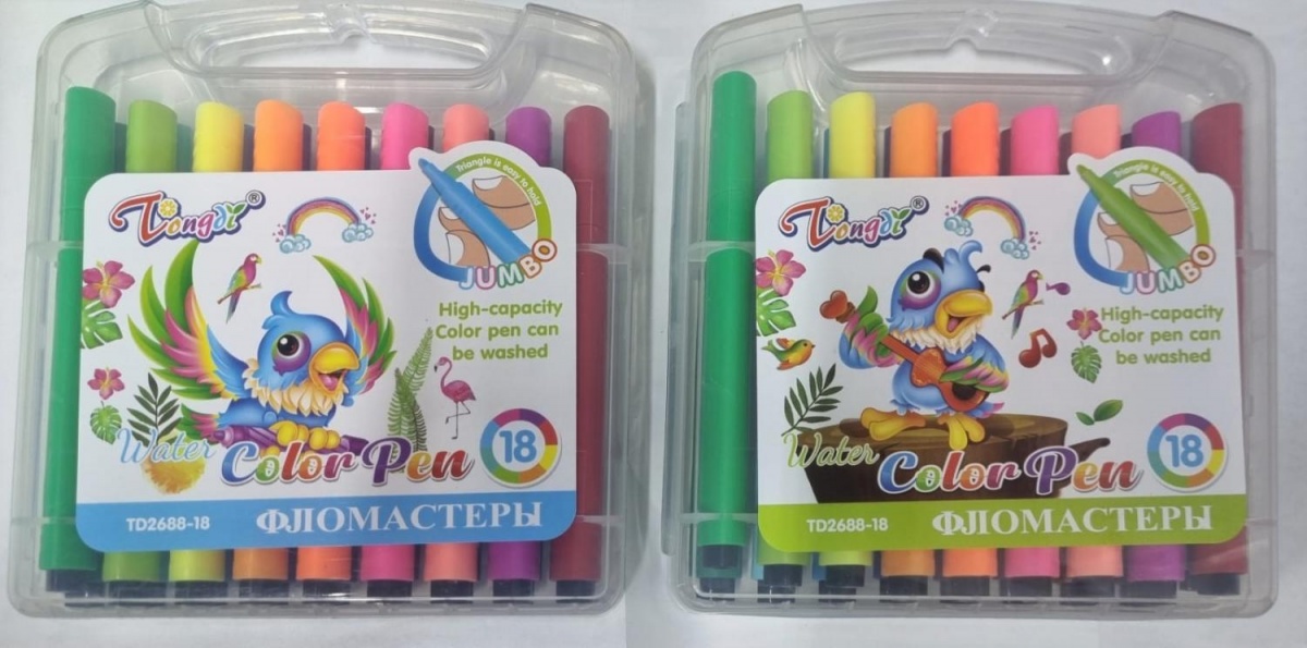 Фломастеры 18 цветов Longdi Jumbo TD2688-18 water color pen трехгранные