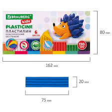 Пластилин классический BRAUBERG KIDS, 6 цветов, 120 г, стек, ВЫСШЕЕ КАЧЕСТВО, 106435