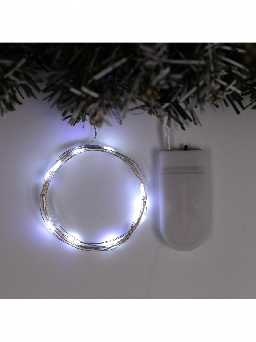 Гирлянда «Нить» 1 м роса, IP20, серебристая нить, 10 LED, батарейки CR2032×2 (в комплекте), свечение