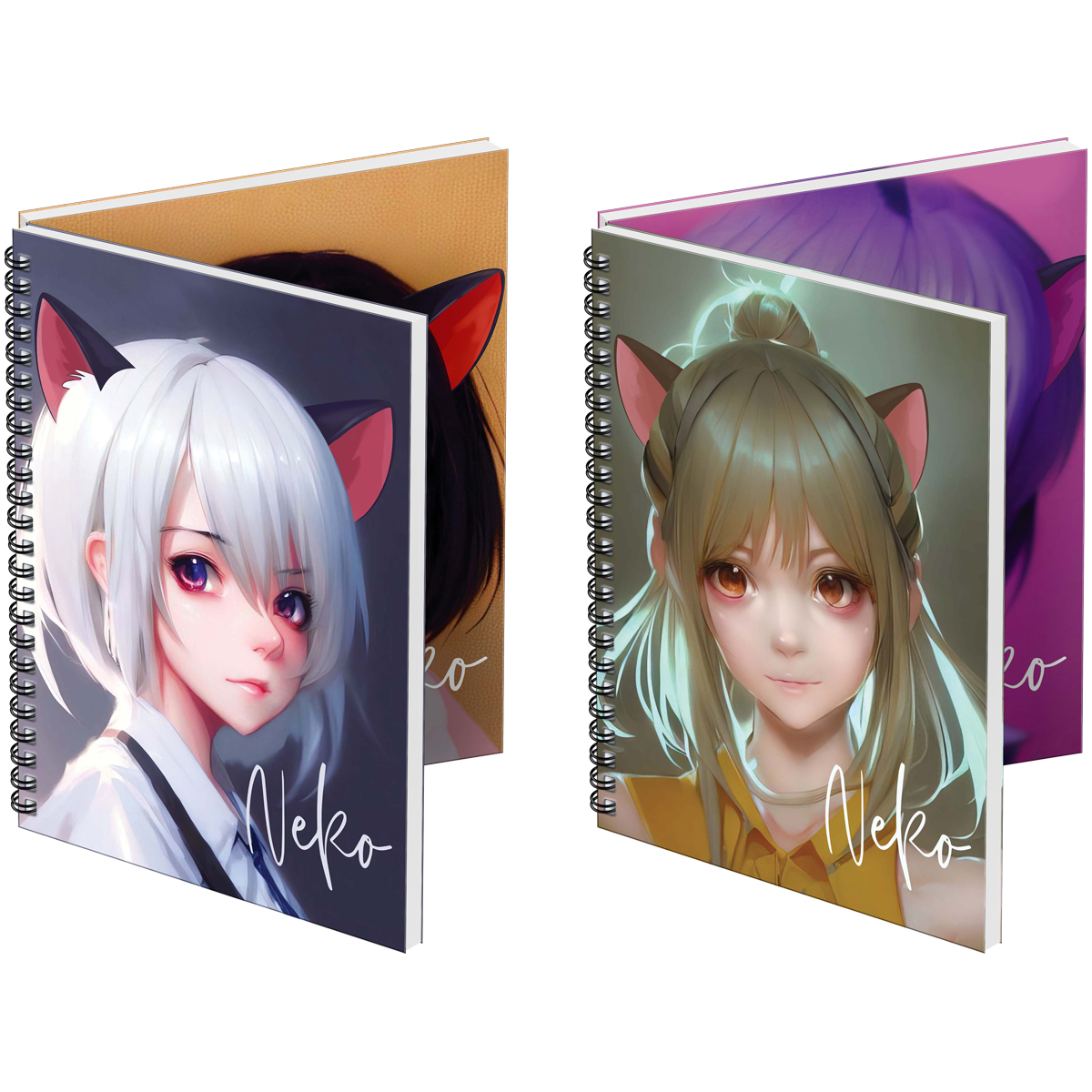 Тетрадь 80л., А5, клетка на гребне MESHU "Neko", двойная обложка, матовая ламинация, тиснение фольго